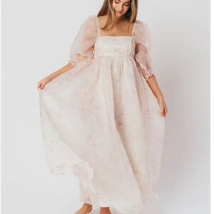 Worth Collective Mona Maxi Dress with Smocking in Pale Pink Floral Bump Friendly